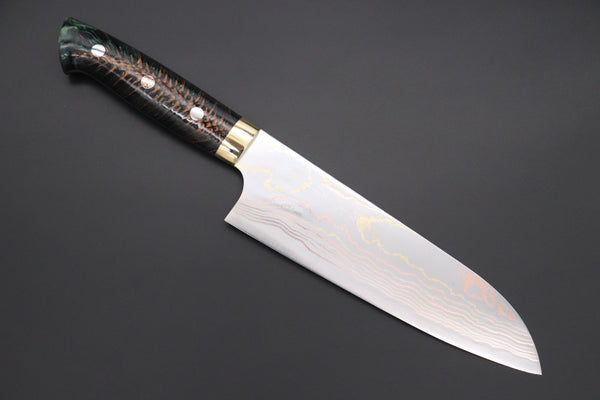 Takeshi Saji Santoku Takeshi Saji SUMMIT ― Limited Edition Custom Series SMT-819 Blue Steel No.2 Rainbow Damascus Santoku 180mm (7 inch)