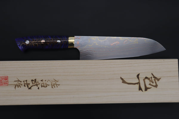 Takeshi Saji Santoku Takeshi Saji SUMMIT ― Limited Edition Custom Series SMT-820 Blue Steel No.2 Rainbow Damascus Santoku 180mm (7 inch)