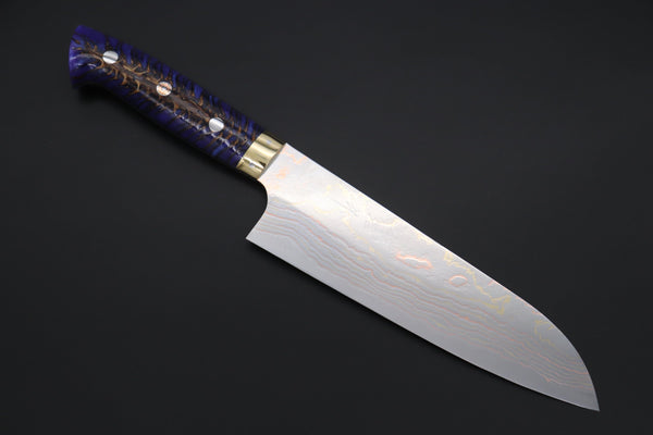 Takeshi Saji Santoku Takeshi Saji SUMMIT ― Limited Edition Custom Series SMT-820 Blue Steel No.2 Rainbow Damascus Santoku 180mm (7 inch)