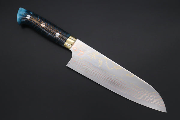 Takeshi Saji Santoku Takeshi Saji SUMMIT ― Limited Edition Custom Series SMT-821 Blue Steel No.2 Rainbow Damascus Santoku 180mm (7 inch)