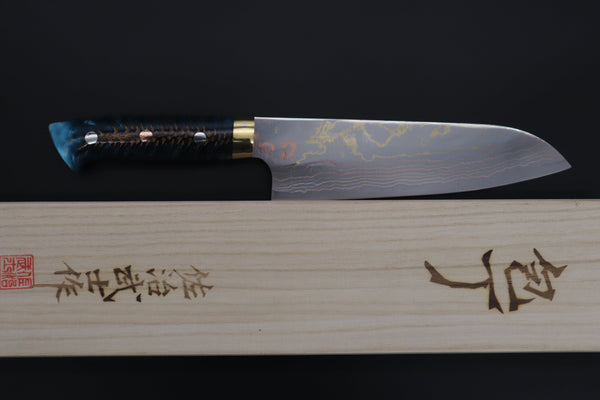 Takeshi Saji Santoku Takeshi Saji SUMMIT ― Limited Edition Custom Series SMT-821 Blue Steel No.2 Rainbow Damascus Santoku 180mm (7 inch)