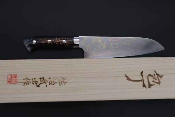 Takeshi Saji Santoku Takeshi Saji SUMMIT ― Limited Edition Custom Series SMT-822 Blue Steel No.2 Rainbow Damascus Santoku 180mm (7 inch)