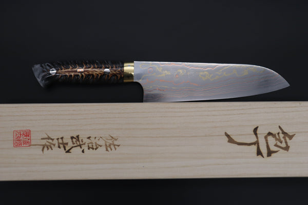 Takeshi Saji Santoku Takeshi Saji SUMMIT ― Limited Edition Custom Series SMT-823 Blue Steel No.2 Rainbow Damascus Santoku 180mm (7 inch)