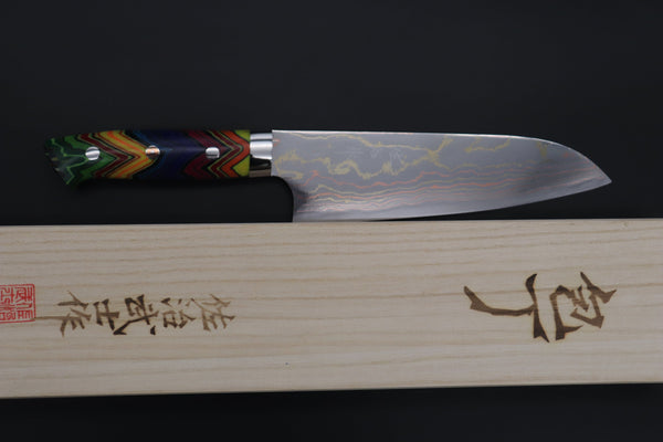 Takeshi Saji Santoku Takeshi Saji SUMMIT ― Limited Edition Custom Series SMT-824 Blue Steel No.2 Rainbow Damascus Santoku 180mm (7 inch)