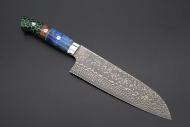 Takeshi Saji Santoku Takeshi Saji SUMMIT ― Limited Edition Custom Series SMT-947 VG-10W Multi-Colored Golden-Rainbow Damascus Santoku 175mm (6.8 Inch)