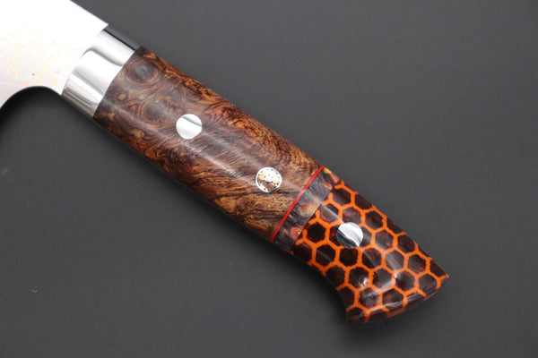 Takeshi Saji Santoku Takeshi Saji SUMMIT ― Limited Edition Custom Series SMT-981 VG-10W Multi-Colored Golden-Rainbow Damascus Santoku 180mm (7 Inch)