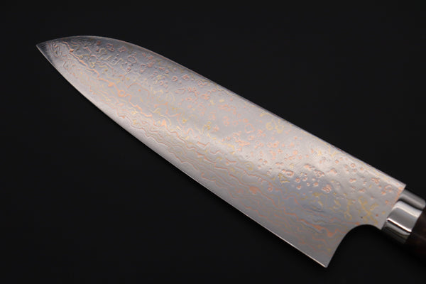 Takeshi Saji Santoku Takeshi Saji SUMMIT ― Limited Edition Custom Series SMT-981 VG-10W Multi-Colored Golden-Rainbow Damascus Santoku 180mm (7 Inch)