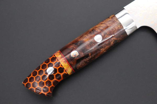 Takeshi Saji Santoku Takeshi Saji SUMMIT ― Limited Edition Custom Series SMT-981 VG-10W Multi-Colored Golden-Rainbow Damascus Santoku 180mm (7 Inch)