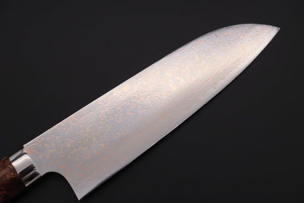 Takeshi Saji Santoku Takeshi Saji SUMMIT ― Limited Edition Custom Series SMT-981 VG-10W Multi-Colored Golden-Rainbow Damascus Santoku 180mm (7 Inch)