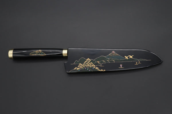 Takeshi Saji Santoku Takeshi Saji Urushi & Makie Series "Mt. Fuji Motif" R-2 Custom Diamond Damascus STU-41 Santoku 180mm (7')