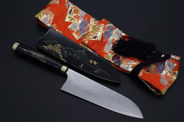 Takeshi Saji Santoku Takeshi Saji Urushi & Makie Series "Mt. Fuji Motif" R-2 Custom Diamond Damascus STU-41 Santoku 180mm (7')