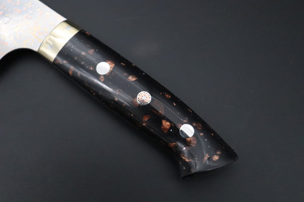 Takeshi Saji Santoku Santoku 180mm Takeshi Saji VG-10W Rainbow Damascus Series TS-7 Santoku 180mm (7 Inch, Black and Copper Texture Dupont Corian Handle)