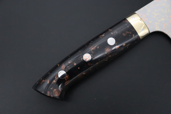 Takeshi Saji Santoku Santoku 180mm Takeshi Saji VG-10W Rainbow Damascus Series TS-7 Santoku 180mm (7 Inch, Black and Copper Texture Dupont Corian Handle)