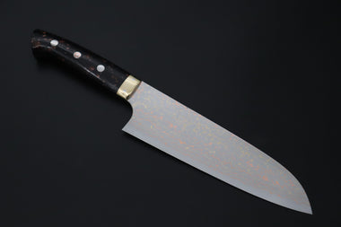 Takeshi Saji Santoku Santoku 180mm Takeshi Saji VG-10W Rainbow Damascus Series TS-7 Santoku 180mm (7 Inch, Black and Copper Texture Dupont Corian Handle)
