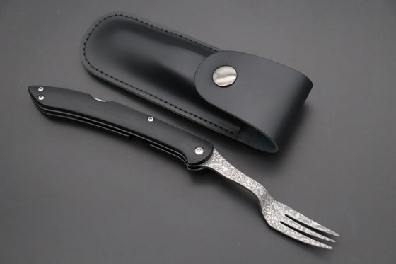 Takeshi Saji Steak Knife Takeshi Saji R-2 Damascus Folding Fork (Black G-10 Handle, TS-130B)