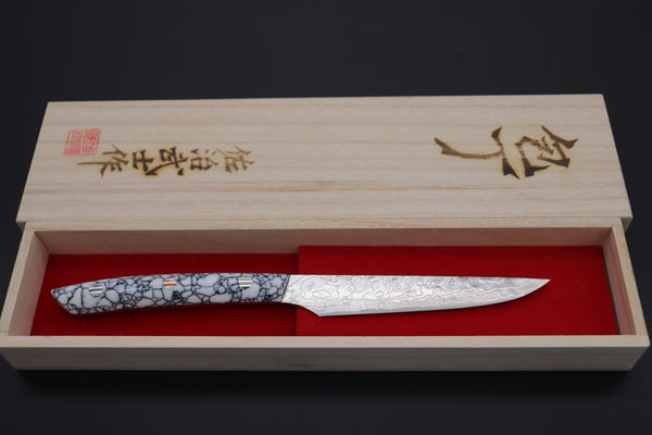 Takeshi Saji Steak Knife Takeshi Saji R-2 Diamond Damascus Steak Knife (White Turquoise Gem-Composite Stone Handle, TS-2)
