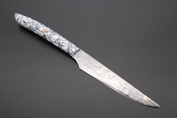 Takeshi Saji Steak Knife Takeshi Saji R-2 Diamond Damascus Steak Knife (White Turquoise Gem-Composite Stone Handle, TS-2)