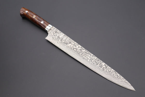 Takeshi Saji Sujihiki Takeshi Saji R-2 Custom Black Damascus Wild Series Sujihiki (240mm and 270mm, Ironwood Handle)