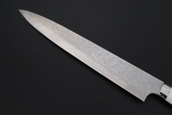 Takeshi Saji Sujihiki TS-18 Sujihiki 270mm (10.6 inch) Takeshi Saji R-2 Custom Diamond Damascus Series TS-18 Sujihiki 270mm (10.6 Inch, White Corian Handle)