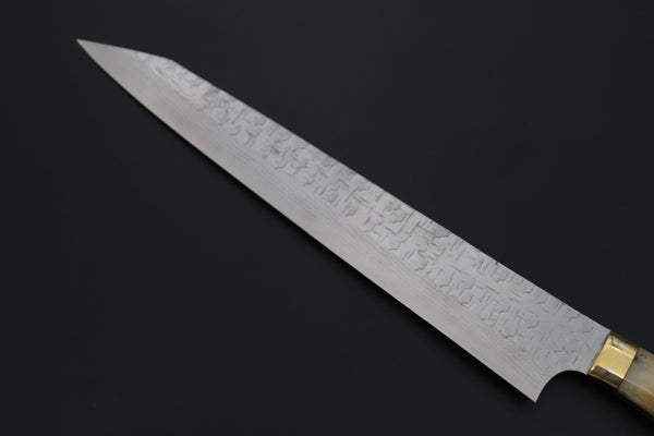 Takeshi Saji Sujihiki Takeshi Saji SRS-13 Custom Hammered Forged Tsuchime Damascus, Custom Handmade Handle Series TS-15 Sujihiki 270mm (10.6 inch, Stag Bone Handle)