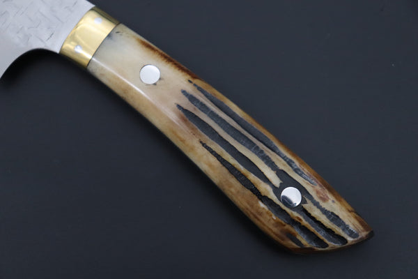 Takeshi Saji Sujihiki Takeshi Saji SRS-13 Custom Hammered Forged Tsuchime Damascus, Custom Handmade Handle Series TS-15 Sujihiki 270mm (10.6 inch, Stag Bone Handle)