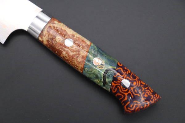 Takeshi Saji Sujihiki Takeshi Saji SUMMIT ― Limited Edition Custom Series SMT-1136 VG-10W磨 Multi-Colored Golden-Rainbow Damascus Sujihiki 270mm (10.6 Inch)