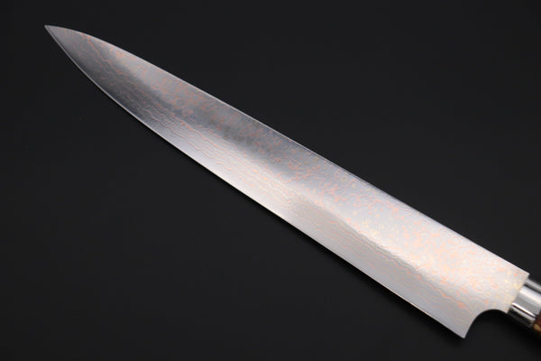 Takeshi Saji Sujihiki Takeshi Saji SUMMIT ― Limited Edition Custom Series SMT-1136 VG-10W磨 Multi-Colored Golden-Rainbow Damascus Sujihiki 270mm (10.6 Inch)