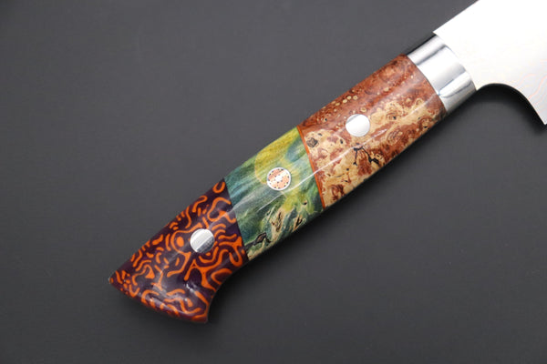 Takeshi Saji Sujihiki Takeshi Saji SUMMIT ― Limited Edition Custom Series SMT-1136 VG-10W磨 Multi-Colored Golden-Rainbow Damascus Sujihiki 270mm (10.6 Inch)