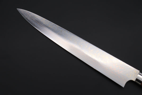 Takeshi Saji Sujihiki Takeshi Saji SUMMIT ― Limited Edition Custom Series SMT-1137 VG-10W磨 Multi-Colored Golden-Rainbow Damascus Sujihiki 270mm (10.6 Inch)