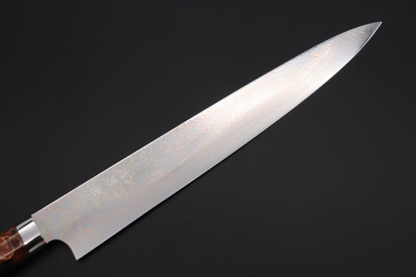 Takeshi Saji Sujihiki Takeshi Saji SUMMIT ― Limited Edition Custom Series SMT-1137 VG-10W磨 Multi-Colored Golden-Rainbow Damascus Sujihiki 270mm (10.6 Inch)