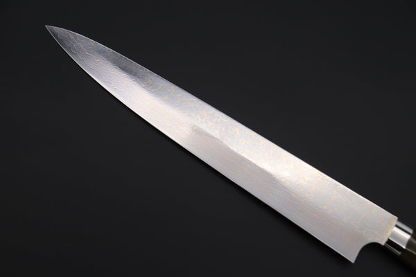 Takeshi Saji Sujihiki Takeshi Saji SUMMIT ― Limited Edition Custom Series SMT-1138 VG-10W磨 Multi-Colored Golden-Rainbow Damascus Sujihiki 270mm (10.6 Inch)
