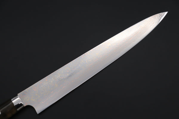 Takeshi Saji Sujihiki Takeshi Saji SUMMIT ― Limited Edition Custom Series SMT-1138 VG-10W磨 Multi-Colored Golden-Rainbow Damascus Sujihiki 270mm (10.6 Inch)