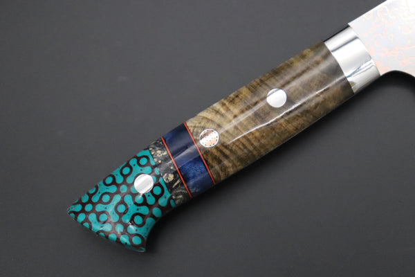 Takeshi Saji Sujihiki Takeshi Saji SUMMIT ― Limited Edition Custom Series SMT-1140 VG-10W磨 Multi-Colored Golden-Rainbow Damascus Sujihiki 270mm (10.6 Inch)