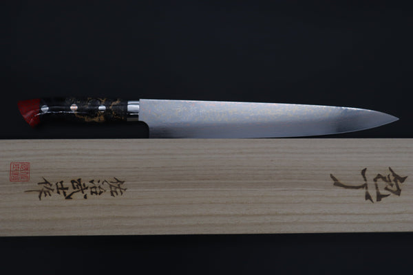 Takeshi Saji Sujihiki Takeshi Saji SUMMIT ― Limited Edition Custom Series SMT-1141 VG-10W磨 Multi-Colored Golden-Rainbow Damascus Sujihiki 270mm (10.6 Inch)