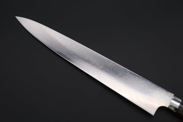 Takeshi Saji Sujihiki Takeshi Saji SUMMIT ― Limited Edition Custom Series SMT-1141 VG-10W磨 Multi-Colored Golden-Rainbow Damascus Sujihiki 270mm (10.6 Inch)