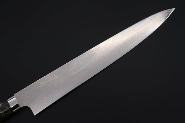 Takeshi Saji Sujihiki Takeshi Saji SUMMIT ― Limited Edition Custom Series SMT-1141 VG-10W磨 Multi-Colored Golden-Rainbow Damascus Sujihiki 270mm (10.6 Inch)