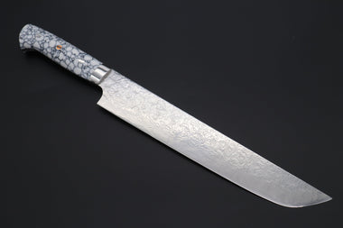 Takeshi Saji Sujihiki Takeshi Saji SUMMIT ― Limited Edition Custom Series Summer Edition SMT-1015 R-2 Custom Damascus Katana Slicer 240mm (9.4 Inch, White Ice Turquoise Handle)