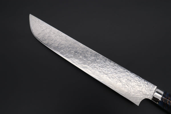 Takeshi Saji Sujihiki Takeshi Saji SUMMIT ― Limited Edition Custom Series Summer Edition SMT-1019 R-2 Custom Damascus Katana Slicer 240mm (9.4 Inch, Ocean Blue Color Stabilized Spruce Cones Hybrid Wood Handle)