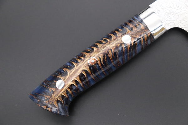 Takeshi Saji Sujihiki Takeshi Saji SUMMIT ― Limited Edition Custom Series Summer Edition SMT-1019 R-2 Custom Damascus Katana Slicer 240mm (9.4 Inch, Ocean Blue Color Stabilized Spruce Cones Hybrid Wood Handle)