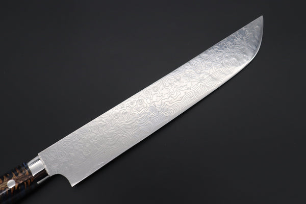 Takeshi Saji Sujihiki Takeshi Saji SUMMIT ― Limited Edition Custom Series Summer Edition SMT-1019 R-2 Custom Damascus Katana Slicer 240mm (9.4 Inch, Ocean Blue Color Stabilized Spruce Cones Hybrid Wood Handle)