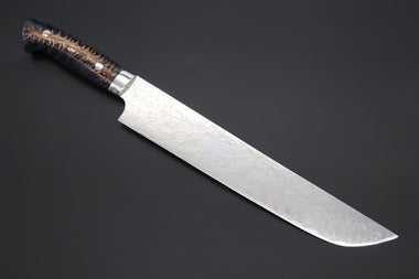 Takeshi Saji Sujihiki Takeshi Saji SUMMIT ― Limited Edition Custom Series Summer Edition SMT-1019 R-2 Custom Damascus Katana Slicer 240mm (9.4 Inch, Ocean Blue Color Stabilized Spruce Cones Hybrid Wood Handle)