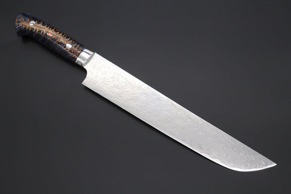Takeshi Saji Sujihiki Takeshi Saji SUMMIT ― Limited Edition Custom Series Summer Edition SMT-1019 R-2 Custom Damascus Katana Slicer 240mm (9.4 Inch, Ocean Blue Color Stabilized Spruce Cones Hybrid Wood Handle)