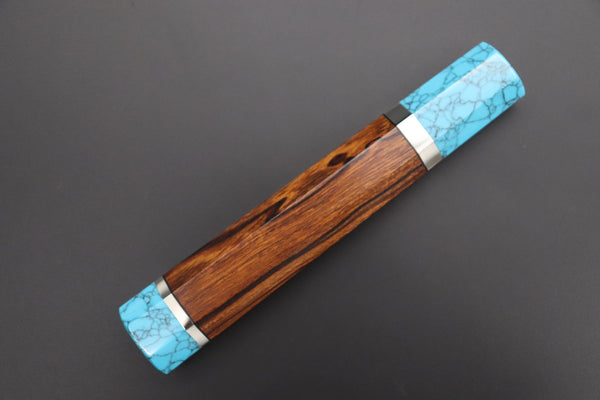 Takeshi Saji Wa Gyuto TSBO-1 Wa Gyuto 240mm / 13. Octagonal Desert Ironwood Handle with Nickel Silver Spacers and a Turquoise Gem Composite Stone Ferrule & Butt +$140 “Build Your Dream Knife” Takeshi Saji VG-10 Custom Polished Damascus TSBO-1 Wa Gyuto 240mm