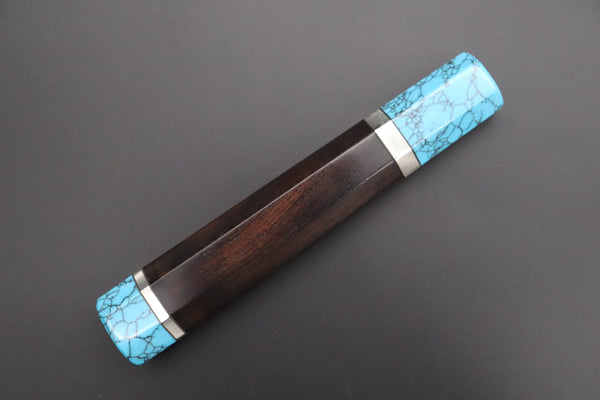 Takeshi Saji Wa Gyuto TSBO-1 Wa Gyuto 240mm / 9. Octagonal Ebonywood Handle with Nickel Silver Spacers and a Turquoise Composite Stone Ferrule & Butt +$130 “Build Your Dream Knife” Takeshi Saji VG-10 Custom Polished Damascus TSBO-1 Wa Gyuto 240mm