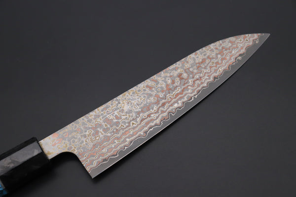 Takeshi Saji Wa Gyuto Takeshi Saji SUMMIT ― Limited Edition Custom Series VG-10W Multi-Colored Golden-Rainbow Damascus Wa Gyuto 180mm (7 Inch, STCL-302)