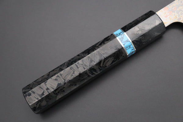 Takeshi Saji Wa Gyuto Takeshi Saji SUMMIT ― Limited Edition Custom Series VG-10W Multi-Colored Golden-Rainbow Damascus Wa Gyuto 180mm (7 Inch, STCL-302)