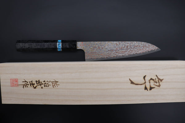 Takeshi Saji Wa Gyuto Takeshi Saji SUMMIT ― Limited Edition Custom Series VG-10W Multi-Colored Golden-Rainbow Damascus Wa Gyuto 180mm (7 Inch, STCL-302)