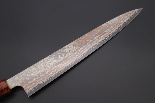 Takeshi Saji Wa Sujihiki Takeshi Saji SUMMIT ― Limited Edition Custom Series VG-10W Multi-Colored Golden-Rainbow Damascus Wa Sujihiki 240mm (9.4 Inch, STCL-306)