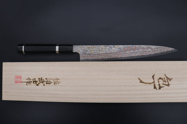 Takeshi Saji Wa Sujihiki Takeshi Saji SUMMIT ― Limited Edition Custom Series VG-10W Multi-Colored Golden-Rainbow Damascus Wa Sujihiki 240mm (9.4 Inch, STCL-307)