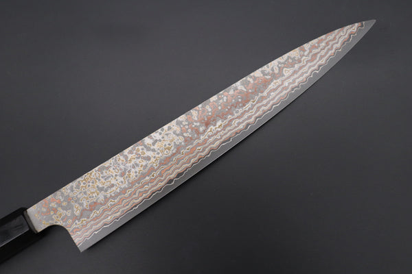 Takeshi Saji Wa Sujihiki Takeshi Saji SUMMIT ― Limited Edition Custom Series VG-10W Multi-Colored Golden-Rainbow Damascus Wa Sujihiki 240mm (9.4 Inch, STCL-308)